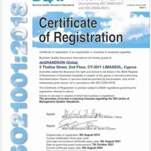 deGRANDSON Global ISO 21001 Certificate of Registration v2