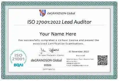 Sample certificate iso 27001 lead auditor with QR code