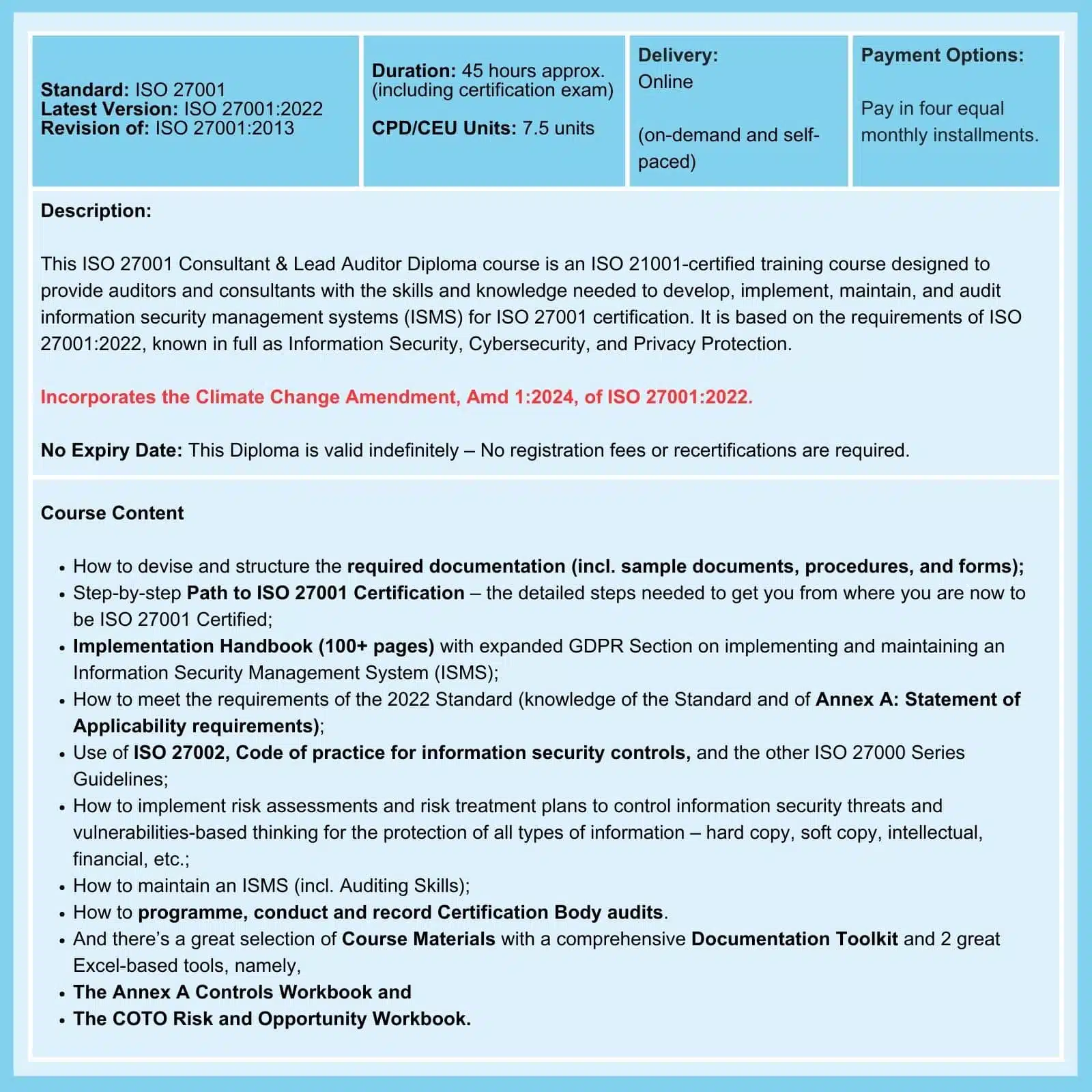 ISO 27001 Consultant and Lead Auditor Course Summary