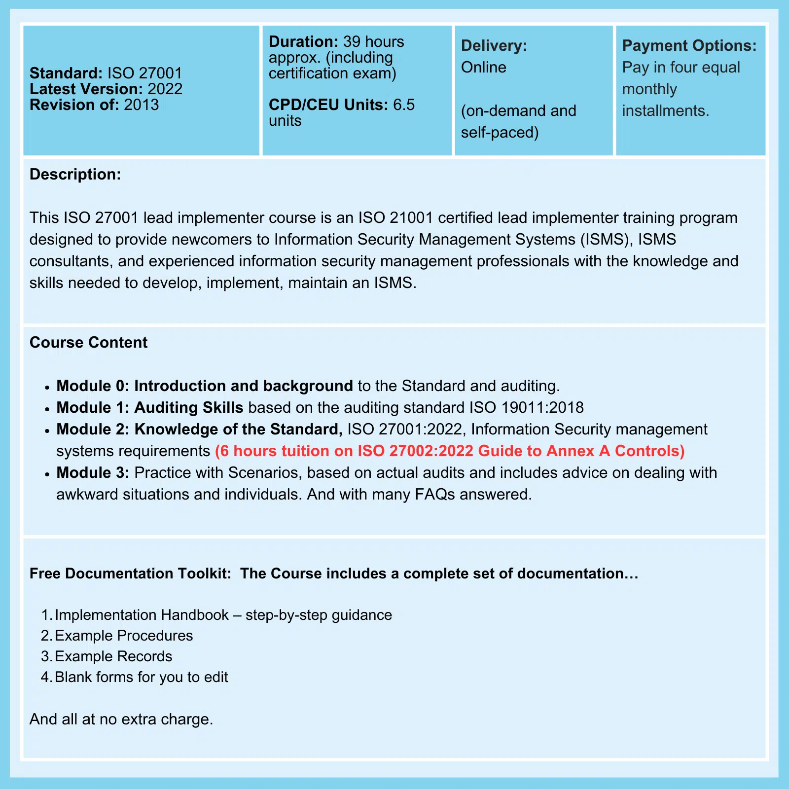 ISO 27001 Lead Implementer Course Summary
