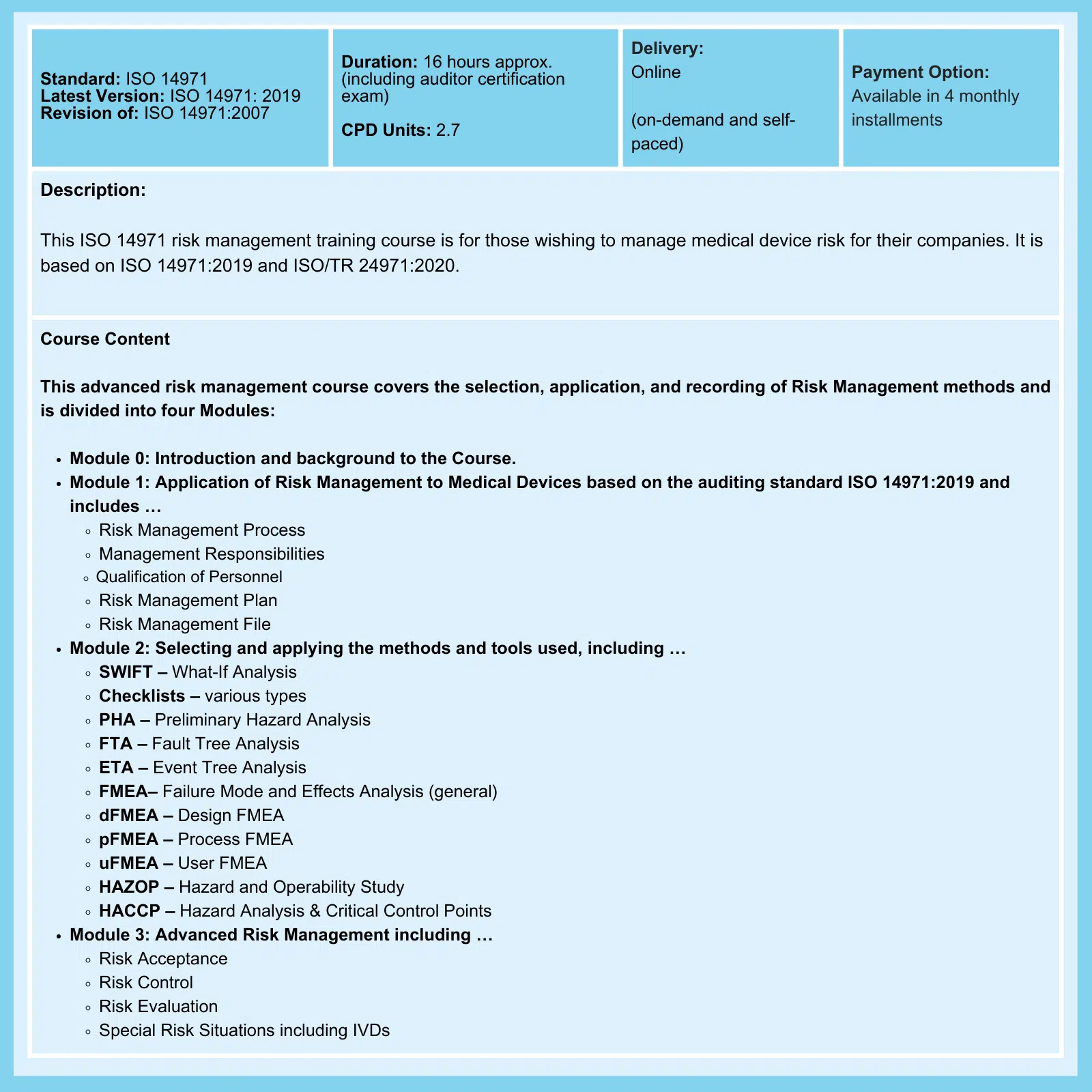 ISO 14971 Risk Management Advanced Summary