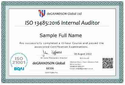 Sample certificate iso 13485 internal auditor