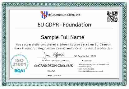 Sample Cert for EU GDPR Foundation Course