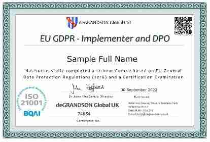 Sample Cert for EU GDPR Implementer DPO Course