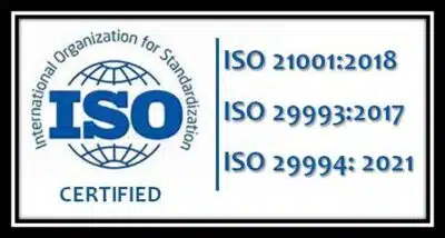 deGRANDSON Global's ISO 21001, ISO 29993, and ISO 29994 certification logo