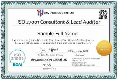 Sample Cert 604 ISO 27001 Consultant and Lead Auditor